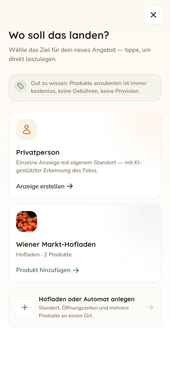 Auswahl beim Anbieten in Erntbar mit dem eigenen Hofladen als Ziel für neue Produkte